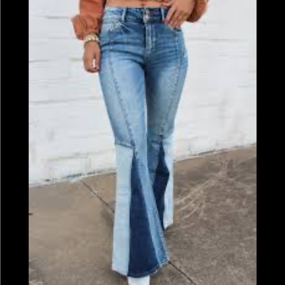 Vervet Denim - Vervet Women's High Rise Colorblock Panel Flare Southwestern Jeans - Blue